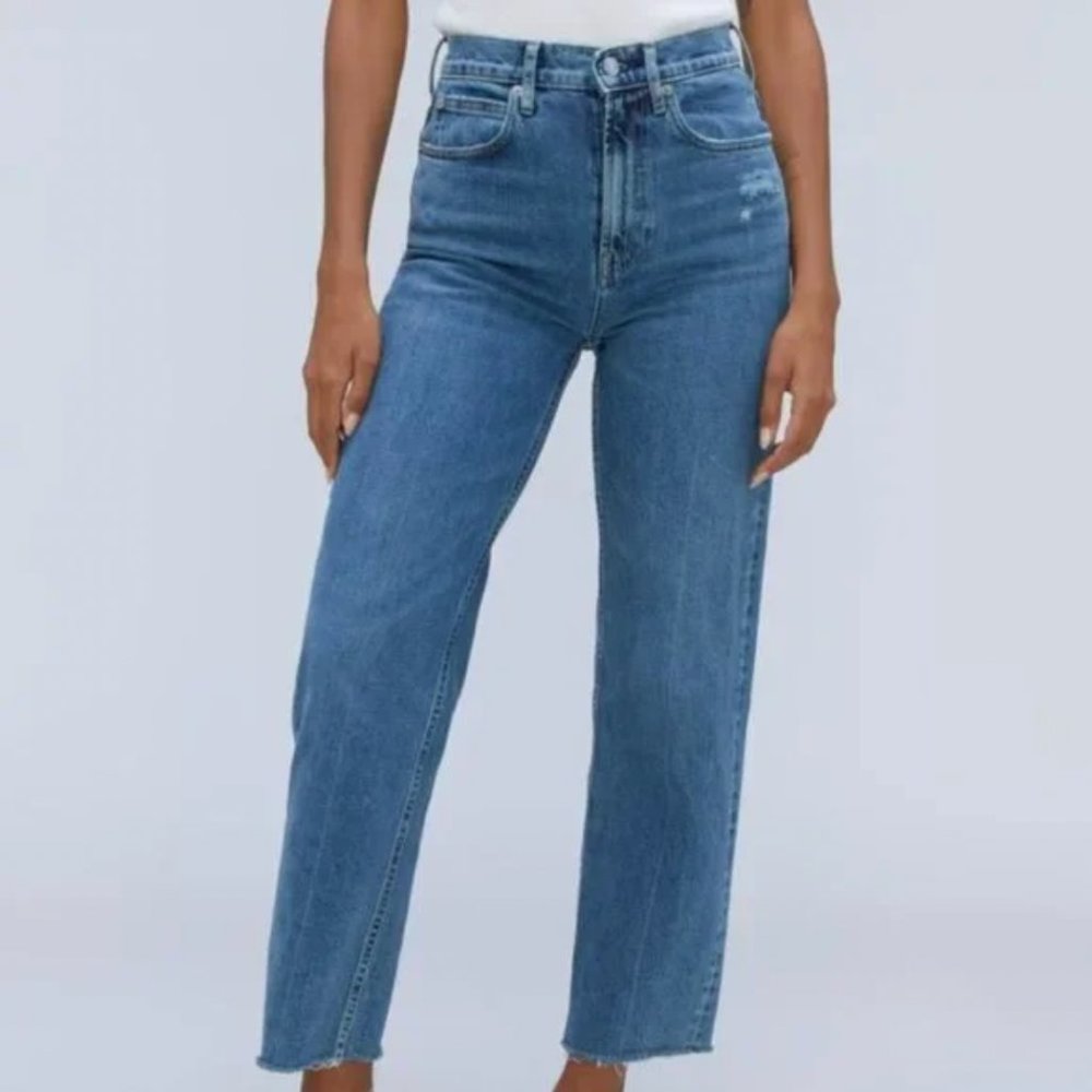 NEW Everlane The Way High Jean Womens Size 26 Long Distressed Blue Denim
